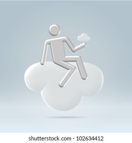 Silver happy stickman sitting on a cloud and holding another one