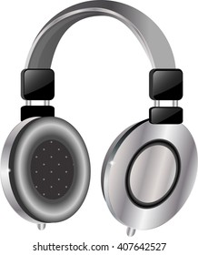 silver headphones on white background