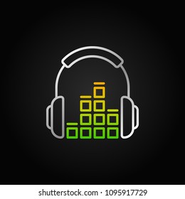Silver Headphones with sound equalizer vector colored symbol or icon in outline style on dark background