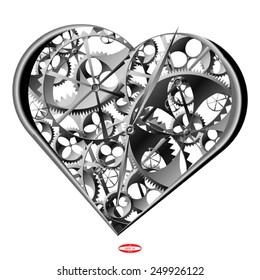 silver heart with black white clock work of love isolated on white background vector
