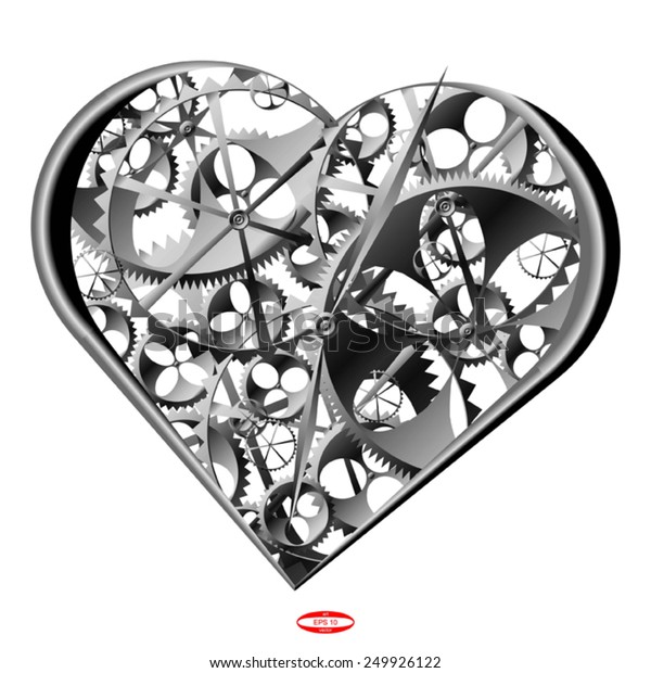 Silver Heart Black White Clock Work Stock Vector (Royalty Free) 249926122