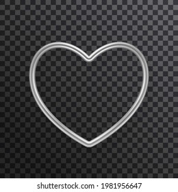 Marco de corazón plateado aislado sobre fondo transparente. Ilustración vectorial. Etiqueta de amor 3d de metal, placa moderna, burbuja metálica blanca para texto de saludo, lujo Feliz Día de San Valentín frontera