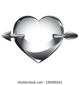 Silver heart pierced by an arrow.