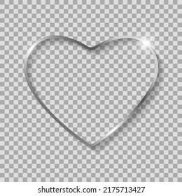 Silver heart shape frame with shadows and highlights isolated on a transparent background.