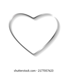 Silver heart shape frame with shadows and highlights isolated on a white background.
