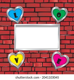 a silver heart symbol is attached to a brick wall with a box to vent to your heart's content.  for banner templates, for love quotes, send messages to someone. Designed in vector form so that it can 