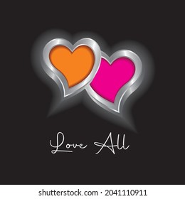 silver heart symbol with black background and red and orange in the middle. This heart image can also be used for a logo that symbolizes true love engraved with a silver frame. Vector design for edit