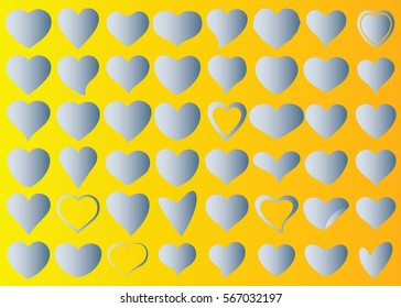 Silver heart vector icon background set for Valentine's day, medical illustration, love story symbol. Health medical flat logo. Romantic amour beautiful shape