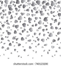 Silver hearts on a white seamless background. Vector illustration with a clipping mask.
