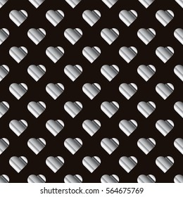 Silver hearts seamless vector pattern. Shiny silver and brown Valentines day background. Texture of silver foil