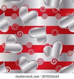 Silver hearts with swirl stripes pattern for textile print