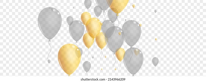 Silver Helium Background Transparent Vector. Air Happy Set. Golden 3d Ballon. Balloon Ceremony Banner.