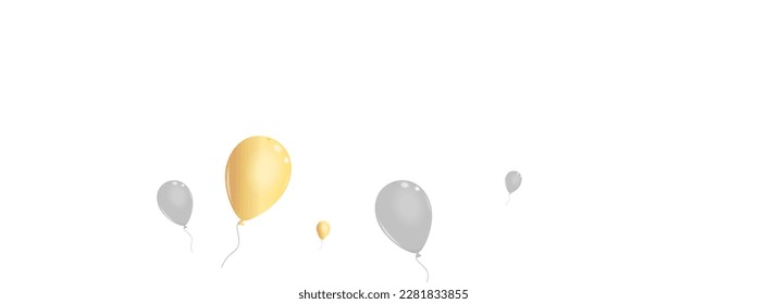 Silberhelium-Hintergrund, weißer Vektorgrafik. Air Circus Illustration. Gold Symbol Toy. Überraschender, heller Hintergrund.