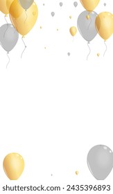 Silver Helium Background White Vector. Air Symbol Banner. Gold Concept Ballon. Baloon Latex Border.