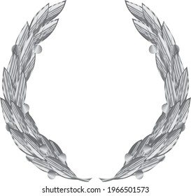 Silver heraldic laurel wreath on a white background. Vector image.