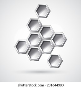 Silver hexagon form, metal vector abstract geometric object