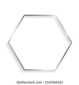 Silver hexagon frame with shadows and highlights isolated on a transparent background.