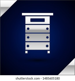 Silver Hive for bees icon isolated on dark blue background. Beehive symbol. Apiary and beekeeping. Sweet natural food.  Vector Illustration