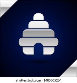 Silver Hive for bees icon isolated on dark blue background. Beehive symbol. Apiary and beekeeping. Sweet natural food.  Vector Illustration