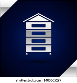 Silver Hive for bees icon isolated on dark blue background. Beehive symbol. Apiary and beekeeping. Sweet natural food.  Vector Illustration
