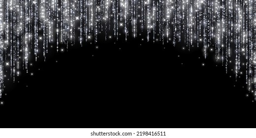 Silver holiday decoration arc glitter garland on black background. Vector