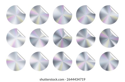 Silver hologram sticker label stamp. Platinum assurance metal gradient tape. Certification emblem circle icon. Limited best new product edition colorful foil tag. Original round vector conical texture