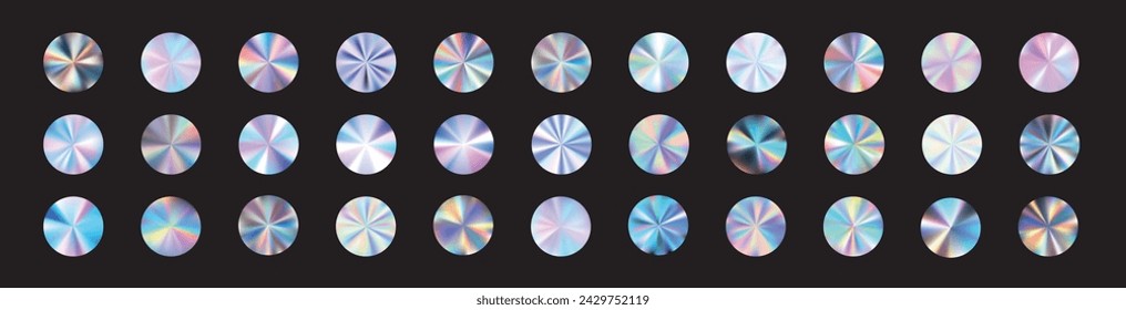 Silver hologram sticker with metallic foil texture. secure holograph stamp, tag, or badge. Flat vector illustration isolated on white background.