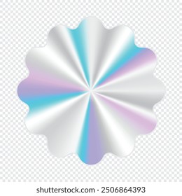 Silver holographic sticker. Holographic sticker quality emblem. Shiny rainbow emblem. Symbol of certification product. Vector illustration
