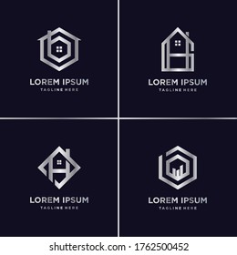 silver home logo collection, home, silver, modern, gradient, abstract Premium Vector