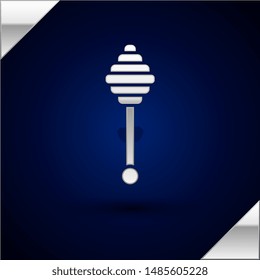 Silver Honey dipper stick icon isolated on dark blue background. Honey ladle.  Vector Illustration
