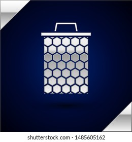 Silver Honeycomb icon isolated on dark blue background. Honey cells symbol. Sweet natural food.  Vector Illustration