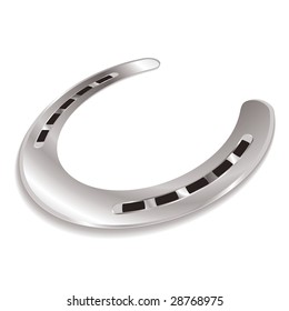 Silver horseshoe laying at an angle with a drop shadow