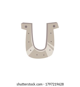 Silver horseshoe single icon flat vector illustration isolated on white background. Retro western cowboys item or fortune and luck talisman for prints and cards.