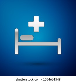 Silver Hospital Bed with Medical symbol of the Emergency - Star of Life icon isolated on blue background. Vector Illustration