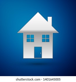 Silver House icon isolated on blue background. Home symbol. Vector Illustration