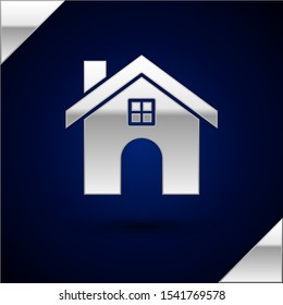 Silver House icon isolated on dark blue background. Home symbol.  Vector Illustration