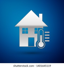 Silver House temperature icon isolated on blue background. Thermometer icon. Vector Illustration