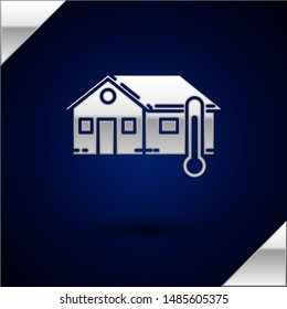 Silver House temperature icon isolated on dark blue background. Thermometer icon.  Vector Illustration
