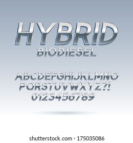 Silver Hybrid Font and Numbers, Eps 10 Vector, Editable for any background