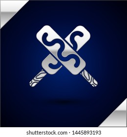 Silver Ice cream icon isolated on dark blue background. Sweet symbol.  Vector Illustration