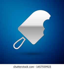 Silver Ice cream icon isolated on blue background. Sweet symbol. Vector Illustration