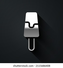 Silver Ice cream icon isolated on black background. Sweet symbol. Long shadow style. Vector