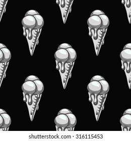 Silver ice cream.Seamless pattern background.Black background.