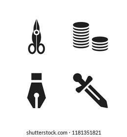 silver icon. 4 silver vector icons set. coins, swords and fountain pen icons for web and design about silver theme