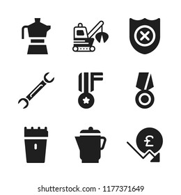 silver icon. 9 silver vector icons set. pound sterling, blade and kettle icons for web and design about silver theme