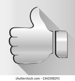 Silver icon with gesture of admiration. Thumb up. Like icon. Vector illustration.