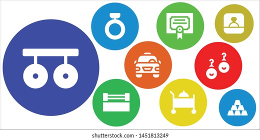 silver icon set. 9 filled silver icons.  Simple modern icons about  - Rings, Ring, Merit, Room service, Taxi, Earrings, Ingot