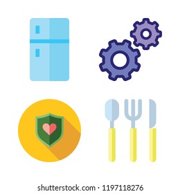silver icon set. vector set about fridge, settings, shield and cutlery icons set.