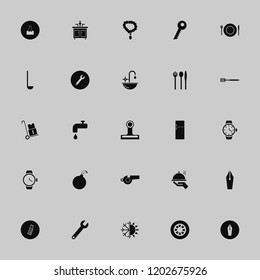 silver icon. silver vector icons set water tap, watch, fountain pen and christmas ball