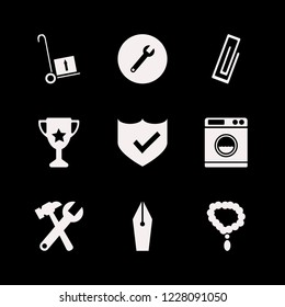 silver icon. silver vector icons set paper clip, shield check, handcart and necklace